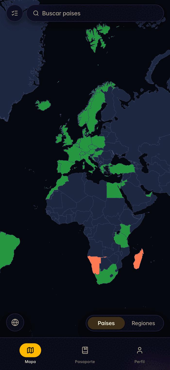 Mapa del mundo de been con los países visitados resaltados